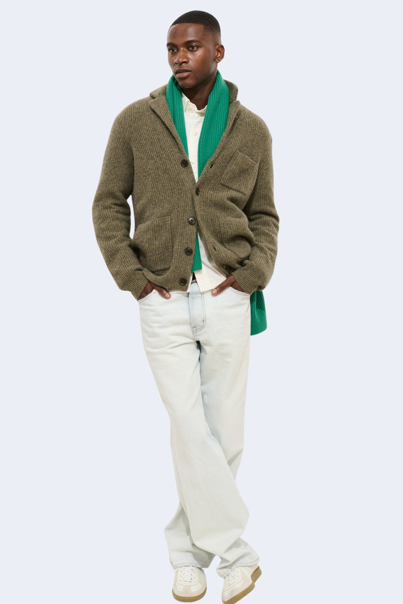 Mitchell Cardigan In Washed Cashmere in Marled Loden