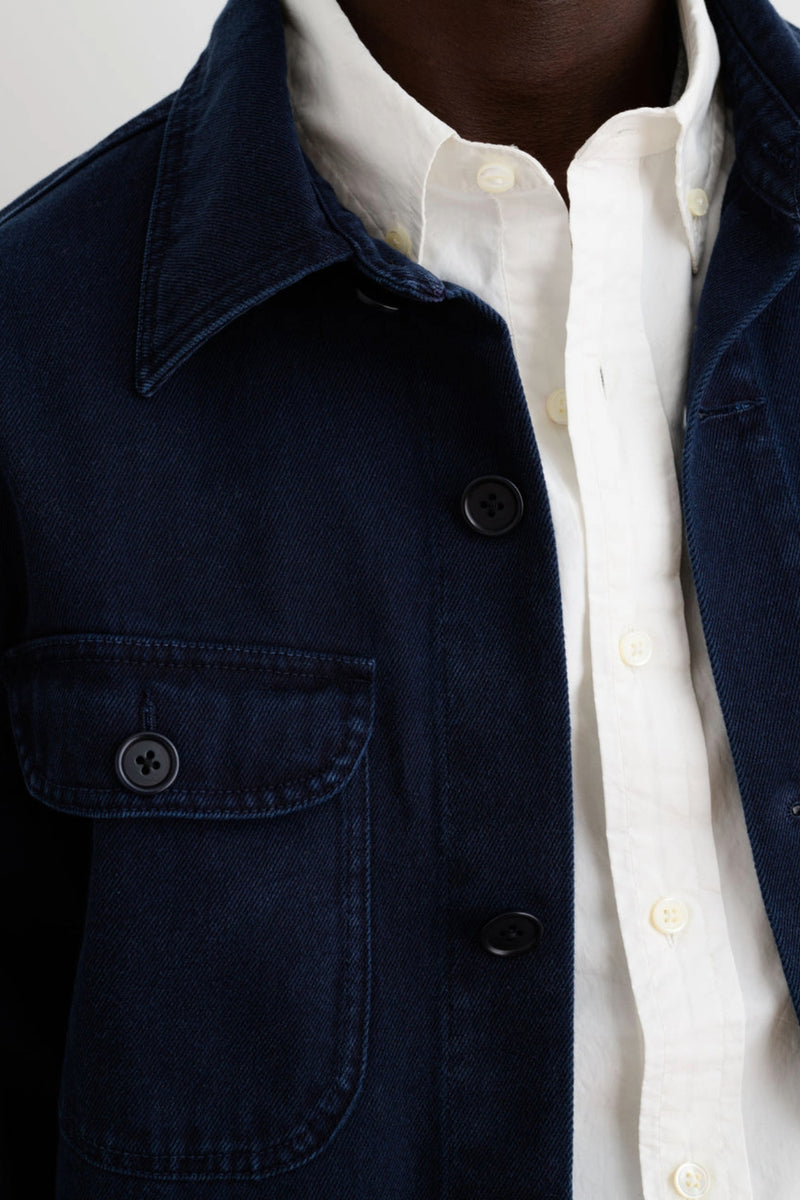 Men's Garment Dyed Recycled Denim Work Jacket in Dark Navy