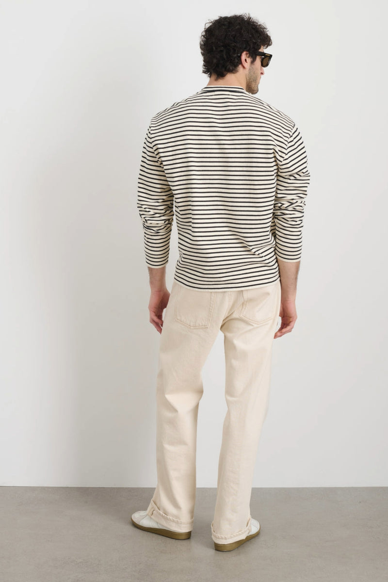 Men's Allan Cotton Stripe Henley in Natural & Black