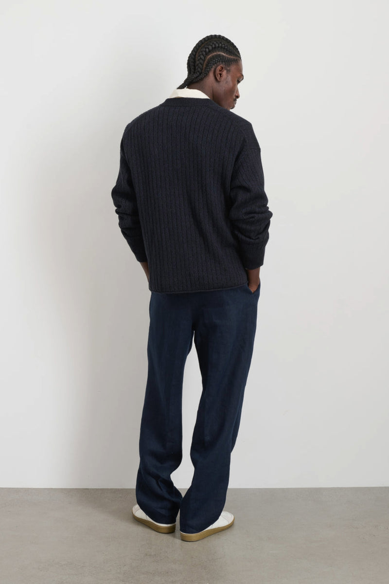 Men's Sawyer Cotton Linen Henley in Marled Navy