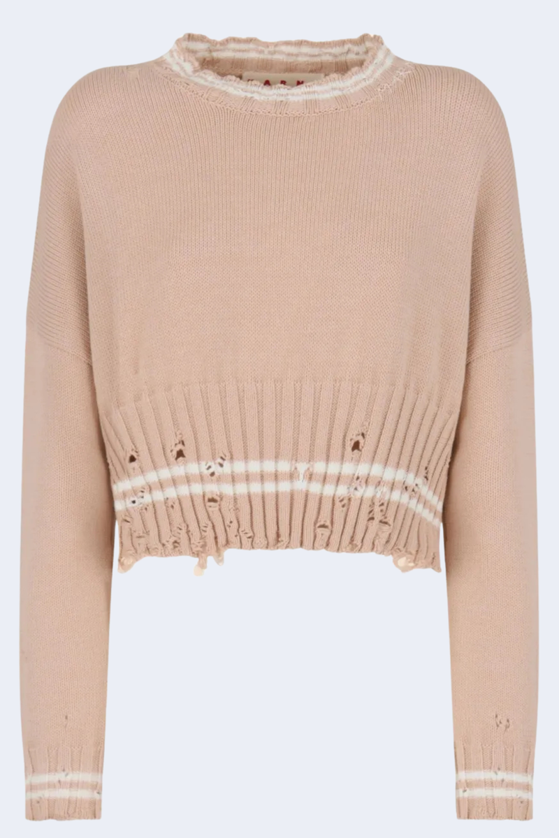 Long Sleeve Crew Neck Sweater With Ribbed Bottoms in Sand Storm