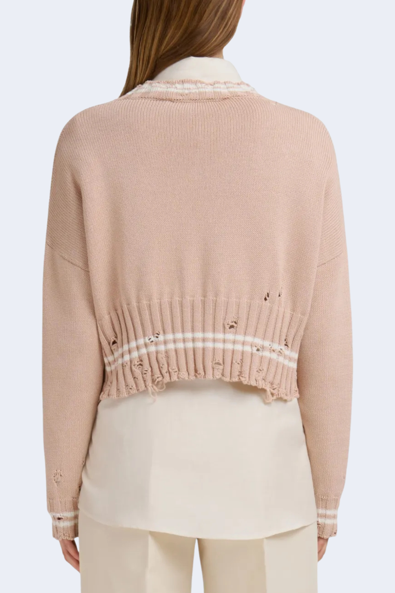 Long Sleeve Crew Neck Sweater With Ribbed Bottoms in Sand Storm