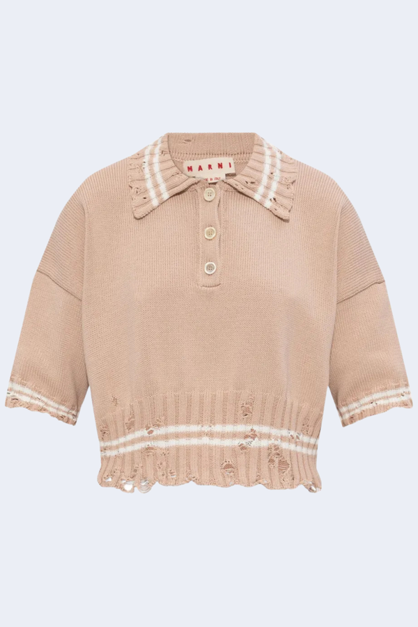 Short Sleeve Polo Shirt With Worn Ribs in Sand Storm