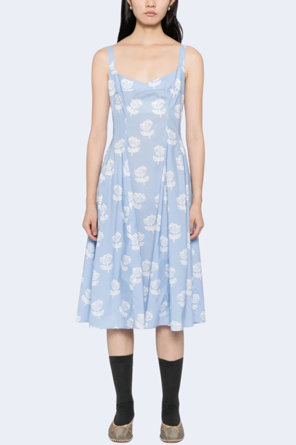 Midi Dress With Flared Skirt in Iris Blue