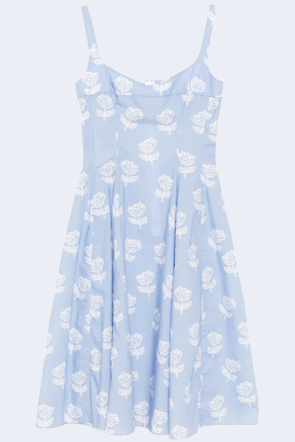 Midi Dress With Flared Skirt in Iris Blue