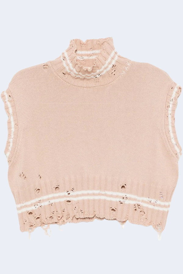Turtleneck Sleeveless Sweater in Sand Storm