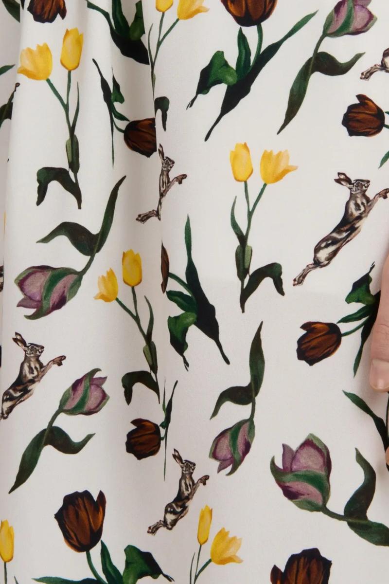 Straight Fit Mid-Length Skirt With Ruffle Hem in Limestone