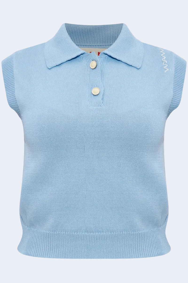 Sleeveless Polo Neck Top in Powder Blu