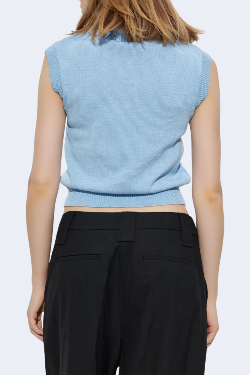 Sleeveless Polo Neck Top in Powder Blu