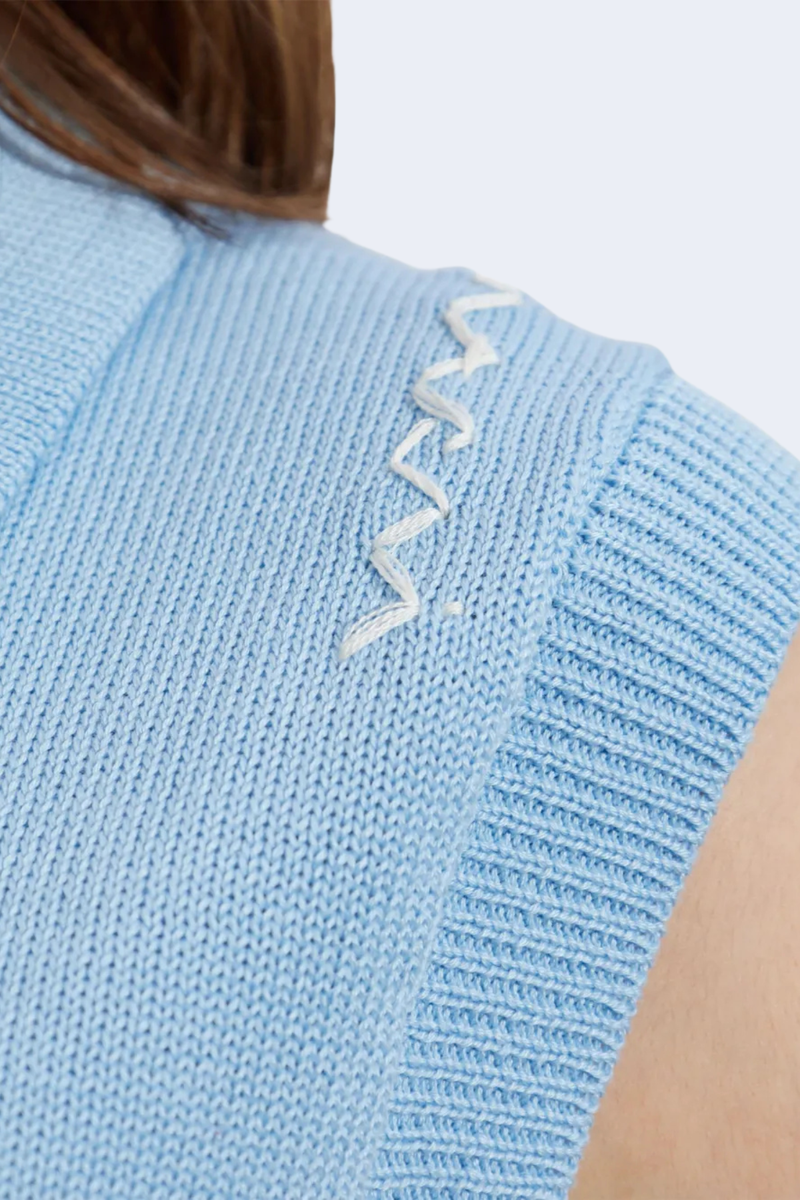Sleeveless Polo Neck Top in Powder Blu
