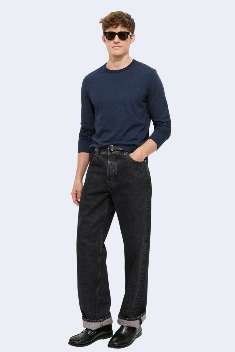 Men's Standard Long-Sleeve T-Shirt In Slub Cotton in Navy