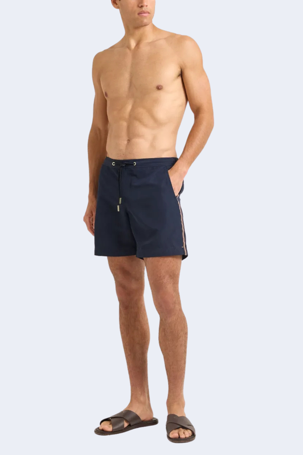 Bulldog Drawcord Stripe Swim Short in Night Iris