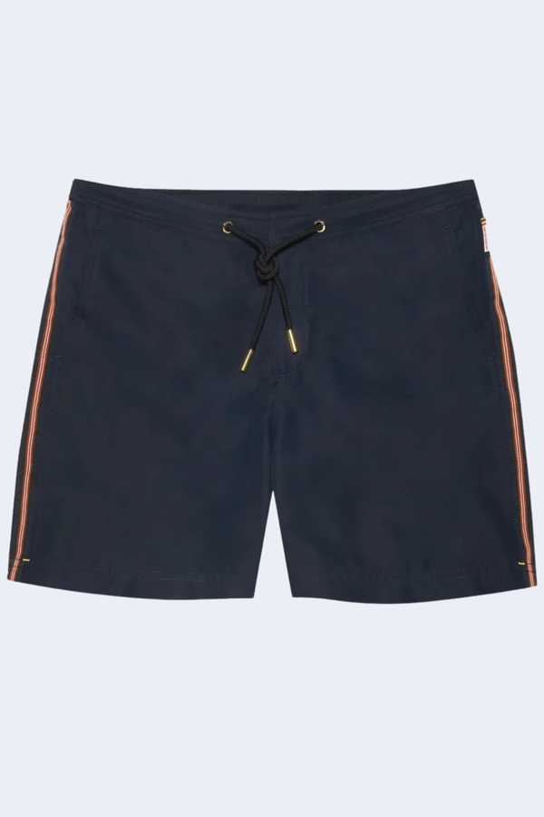 Bulldog Drawcord Stripe Swim Short in Night Iris