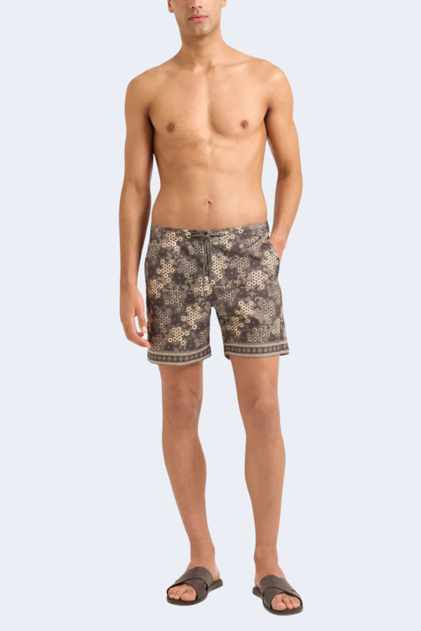 Bulldog Drawcord Paisley Bloom Swim Short in Bronze