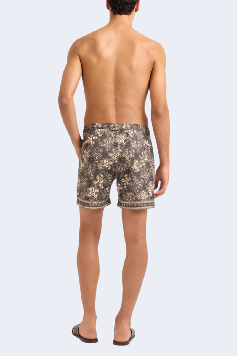 Bulldog Drawcord Paisley Bloom Swim Short in Bronze
