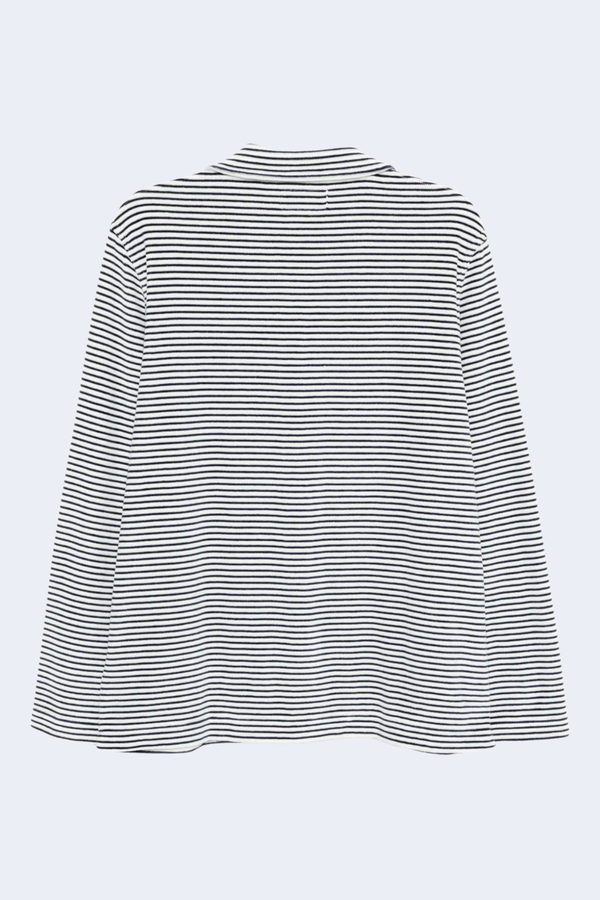 Kai Long Sleeve Stripe Cotton Terry Shirt in White/Htrblue