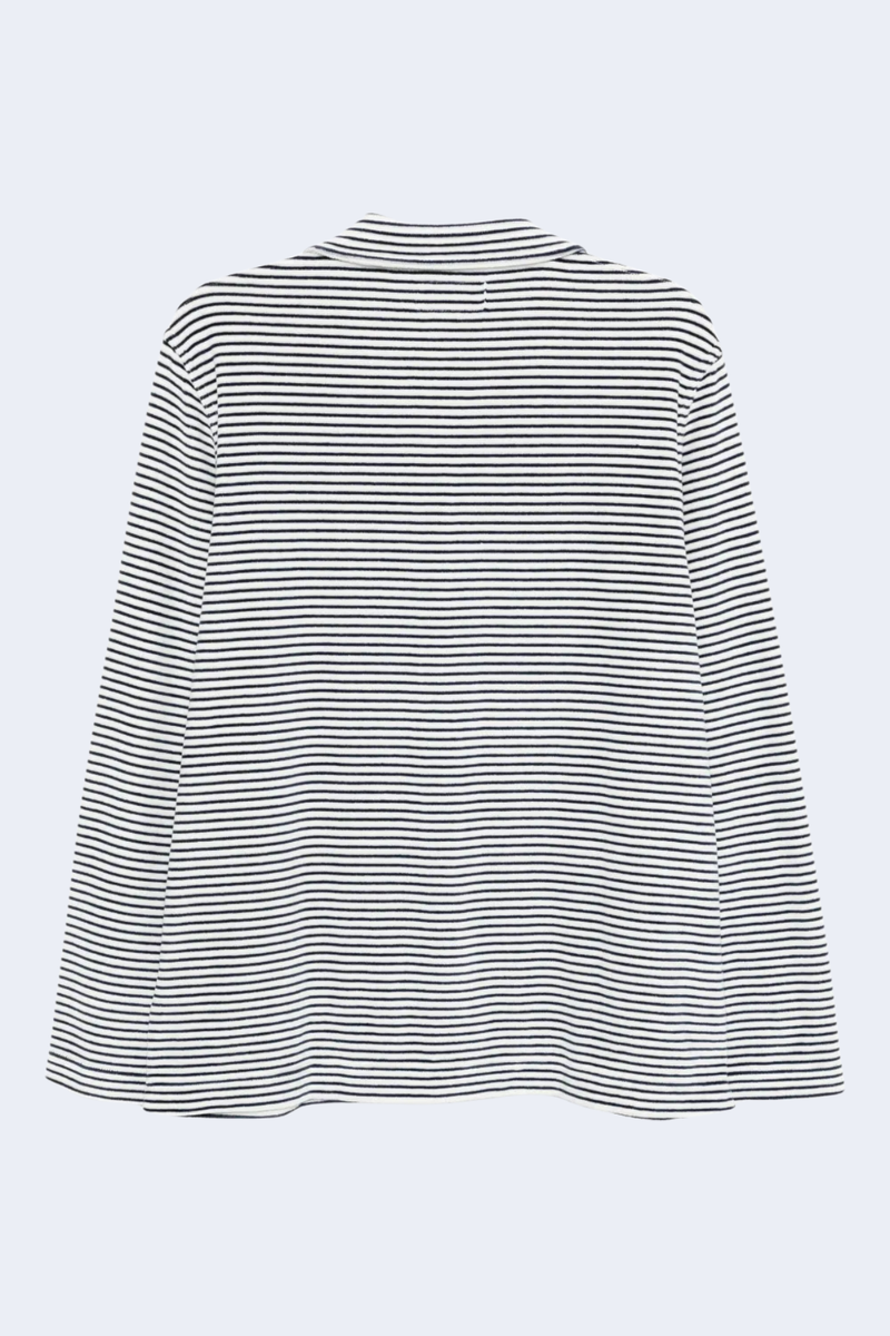 Kai Long Sleeve Stripe Cotton Terry Shirt in White/Htrblue