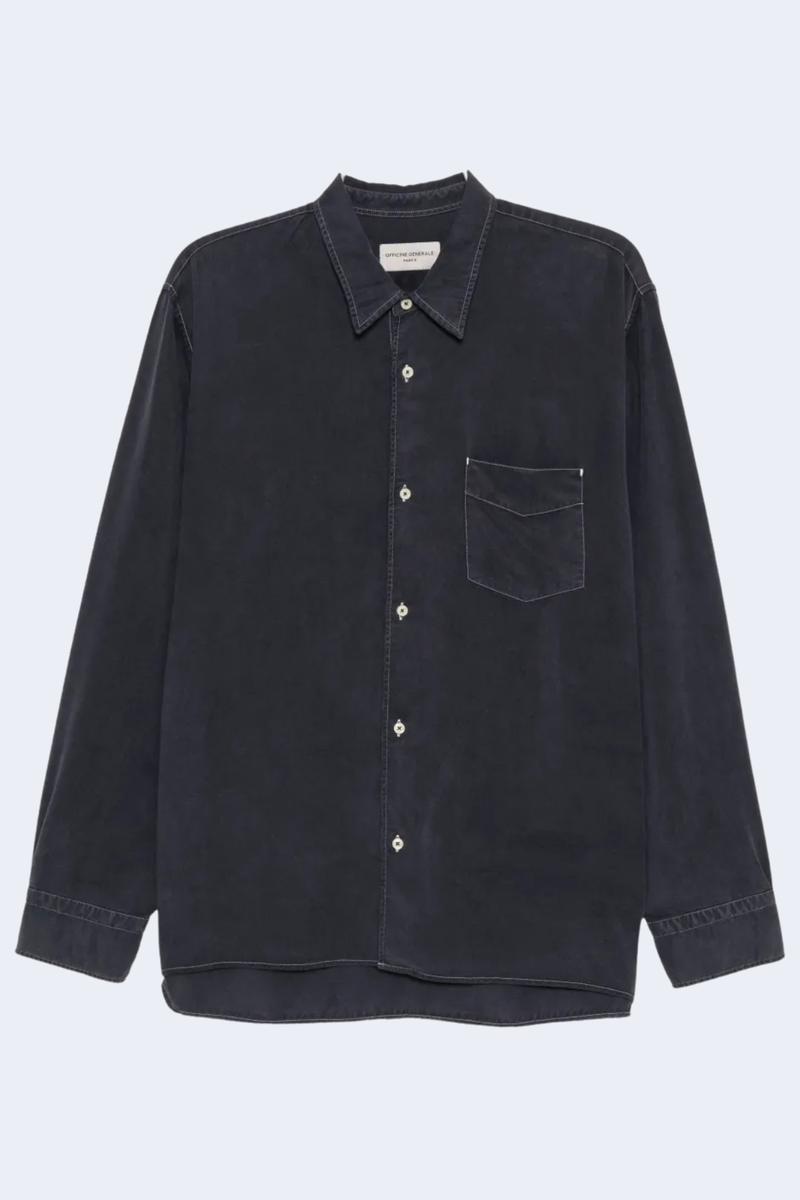 Guido Garment Dyed Ly Contrast Stitch Shirt in Dark Navy