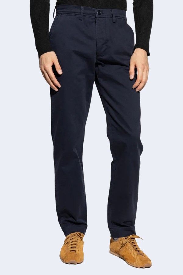 Pleated Front Organic Cotton Twill Chino Pant in Navy