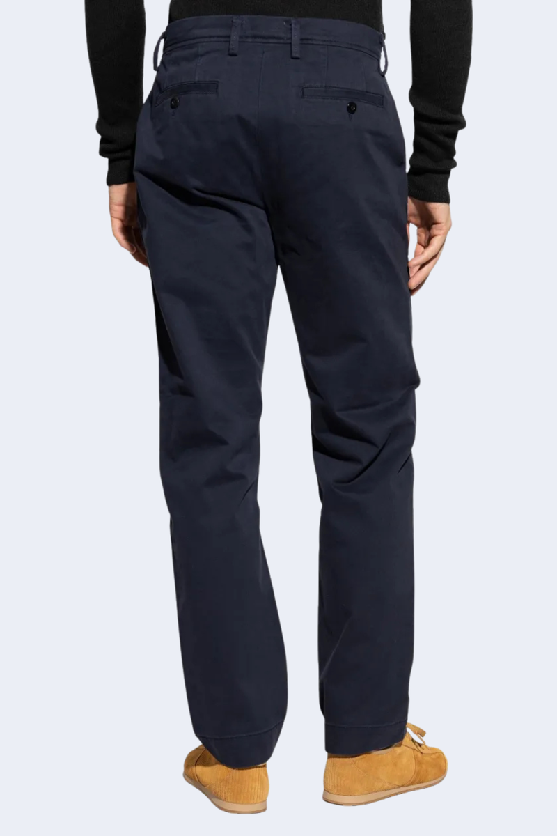 Pleated Front Organic Cotton Twill Chino Pant in Navy