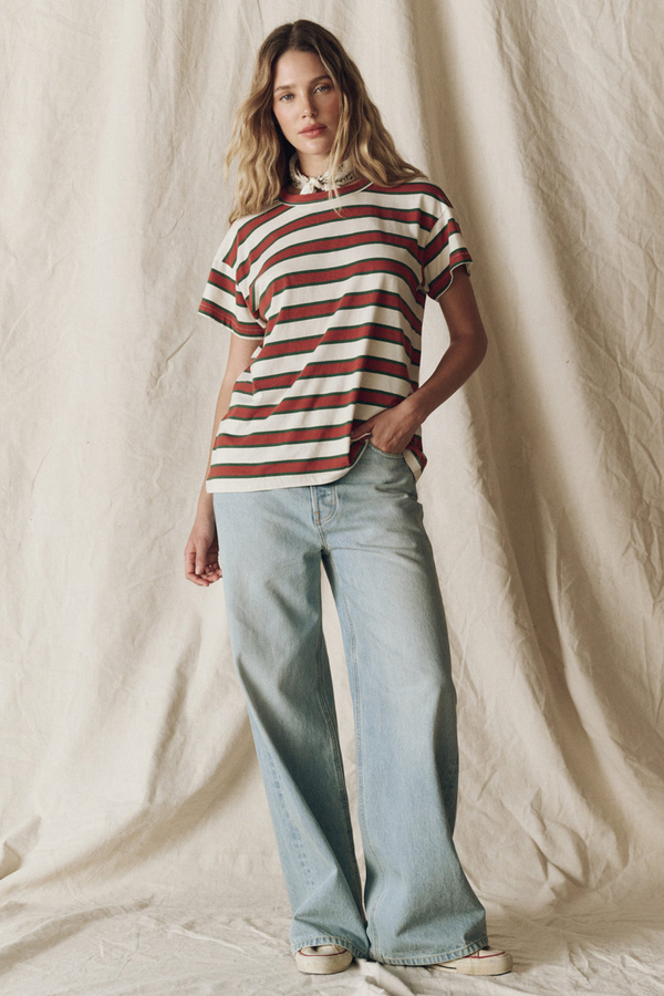 The Boxy Crew in Cream Brindle Stripe