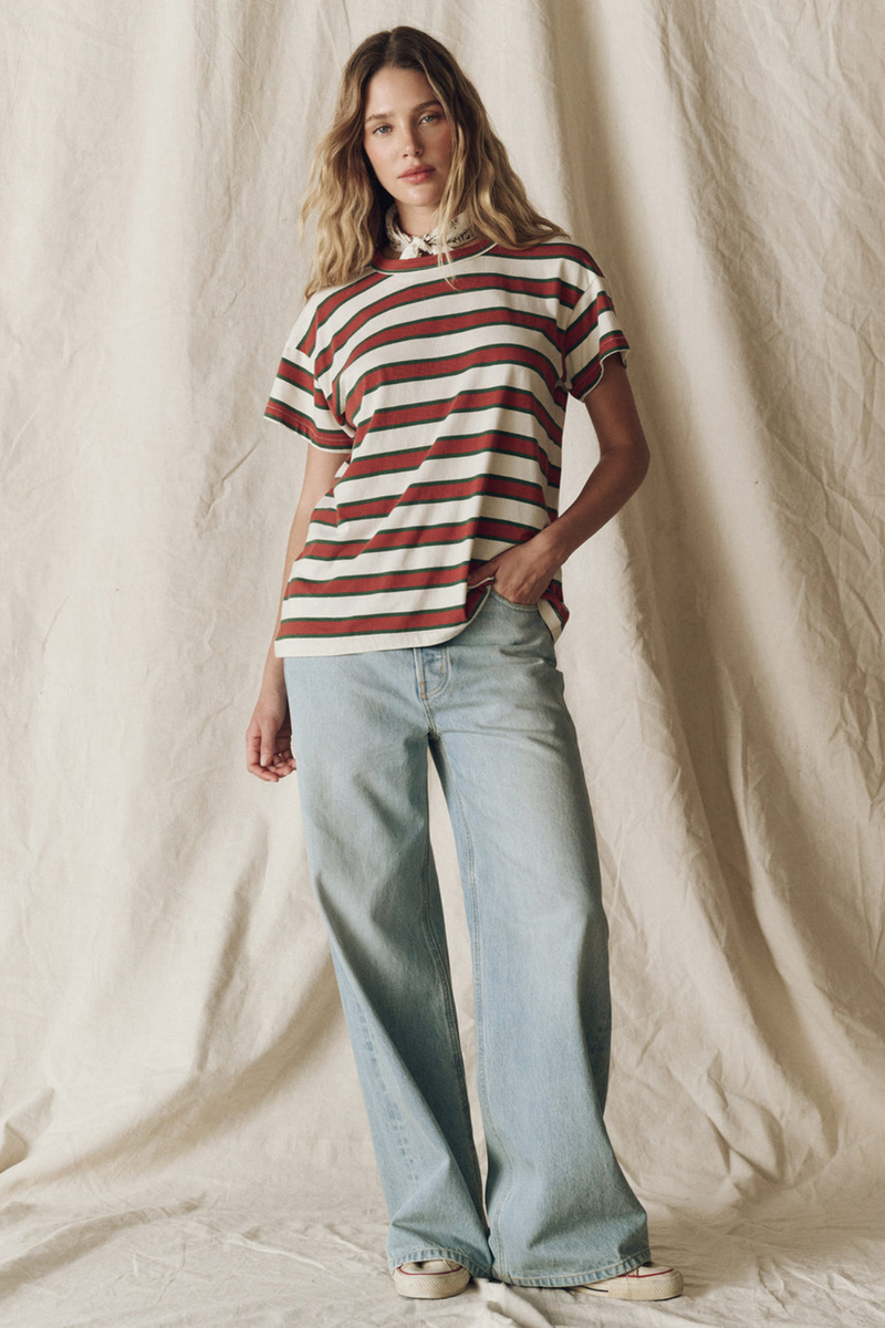 The Boxy Crew in Cream Brindle Stripe