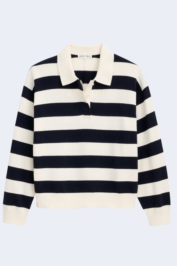 Women's Angelina Cotton Cashmere Polo Sweater in Ivory/Navy