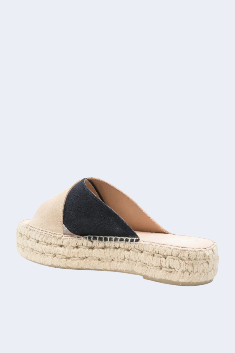 Suede Double Sole Sandals With Bands in Champagne Beige And Patriot Blue