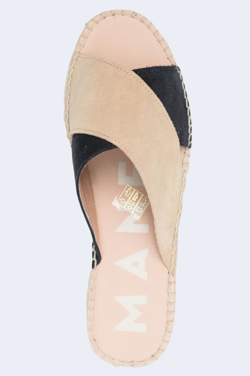 Suede Double Sole Sandals With Bands in Champagne Beige And Patriot Blue