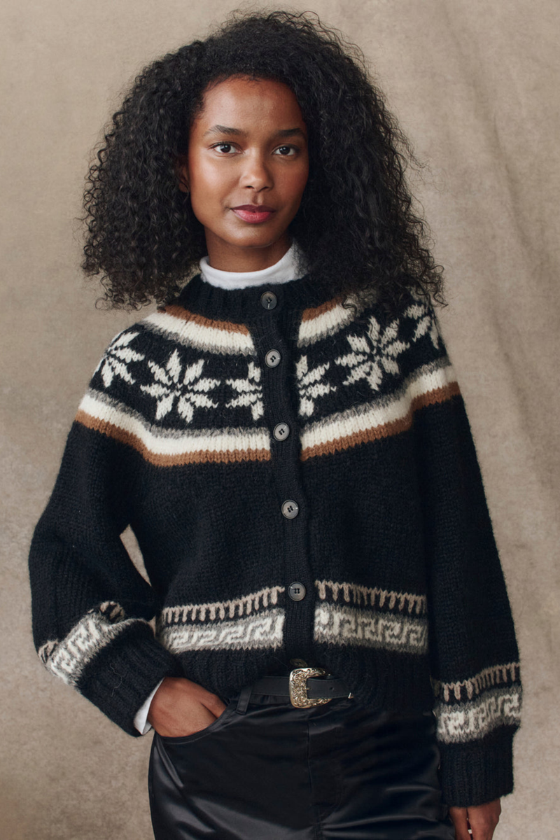The Snowflake Ice Rink Cardigan in Black