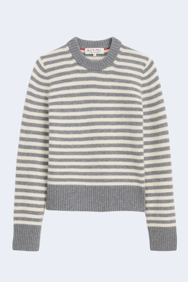 Marais Sweater In Striped Cashmere in Heather Grey/Ivory