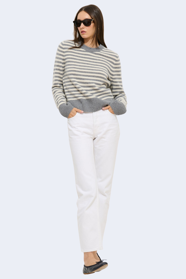 Marais Sweater In Striped Cashmere in Heather Grey/Ivory