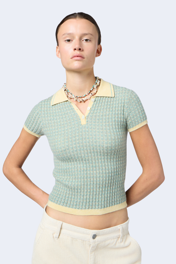 Chevron Shrunken Polo in Butter Combo