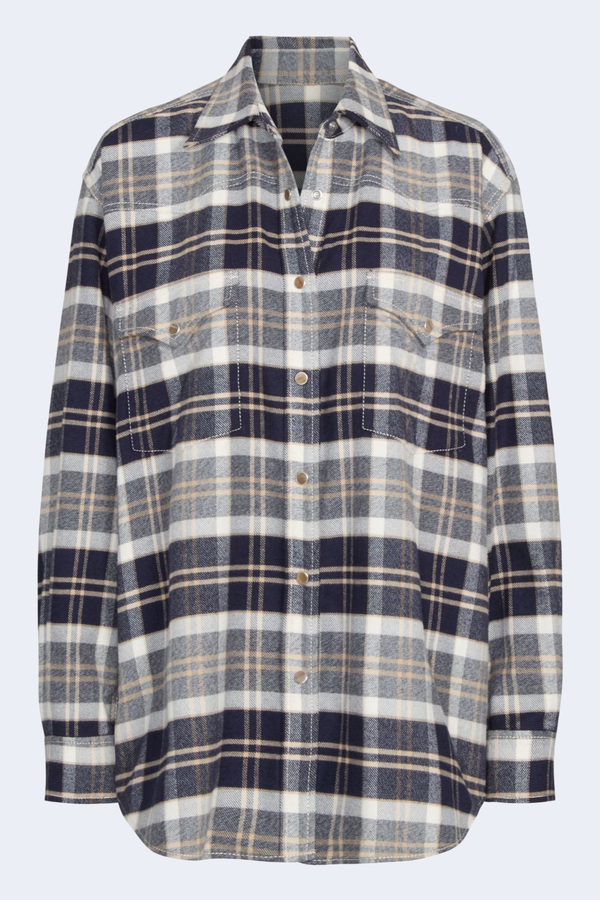 Dutton Shirt in Midnight, Bone, & Tobacco Plaid