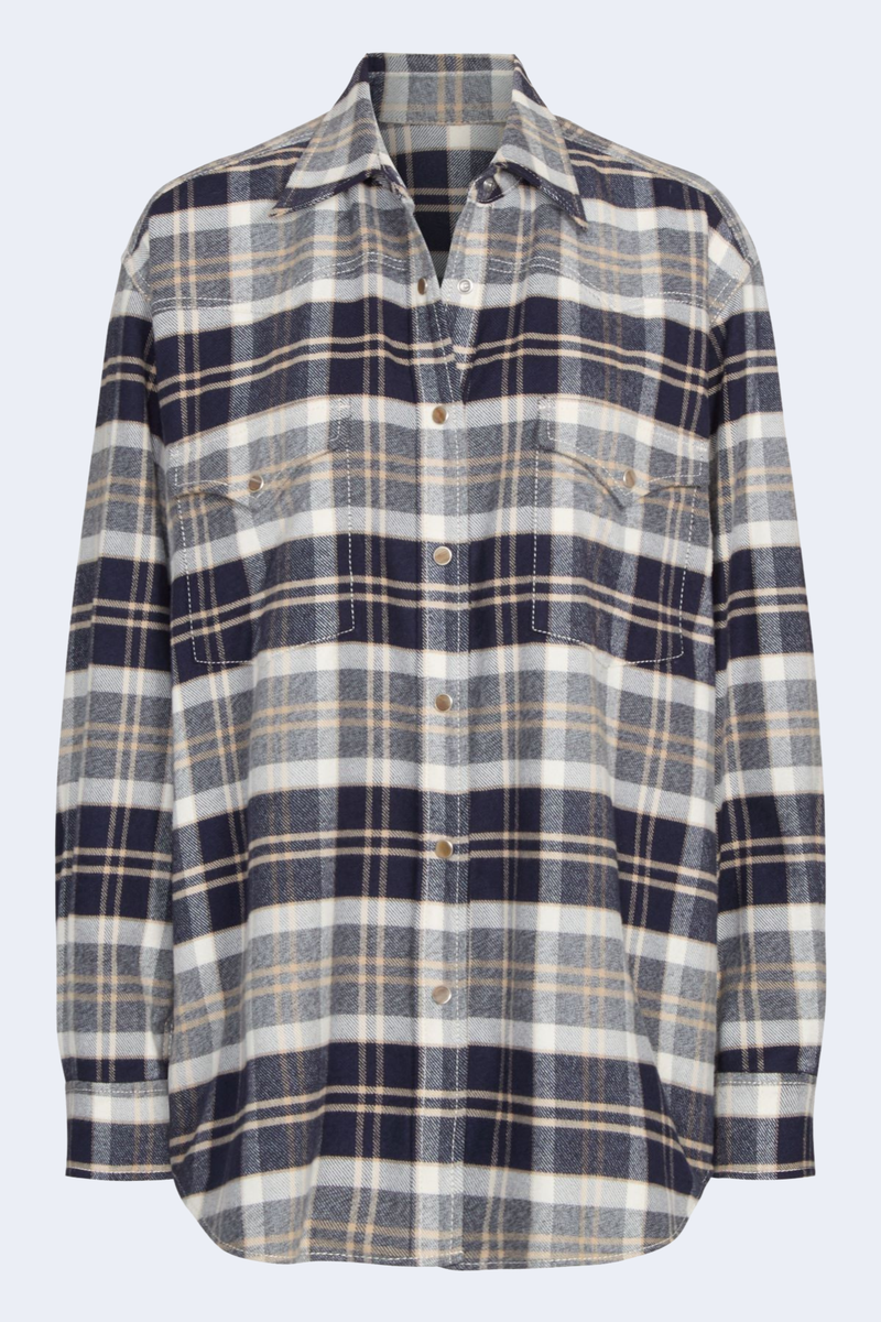 Dutton Shirt in Midnight, Bone, & Tobacco Plaid