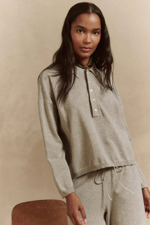 The Polo Sweater in Heather Grey