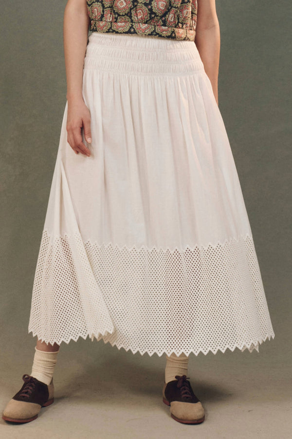 The Canary Skirt with Honeycomb Eyelet in White