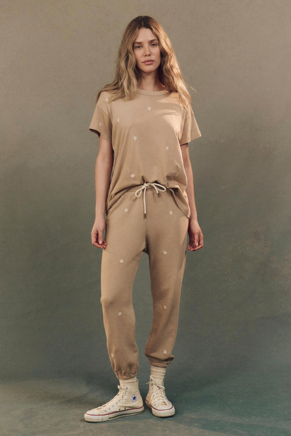 The Boxy Crew with Daisy Embroidery in Khaki