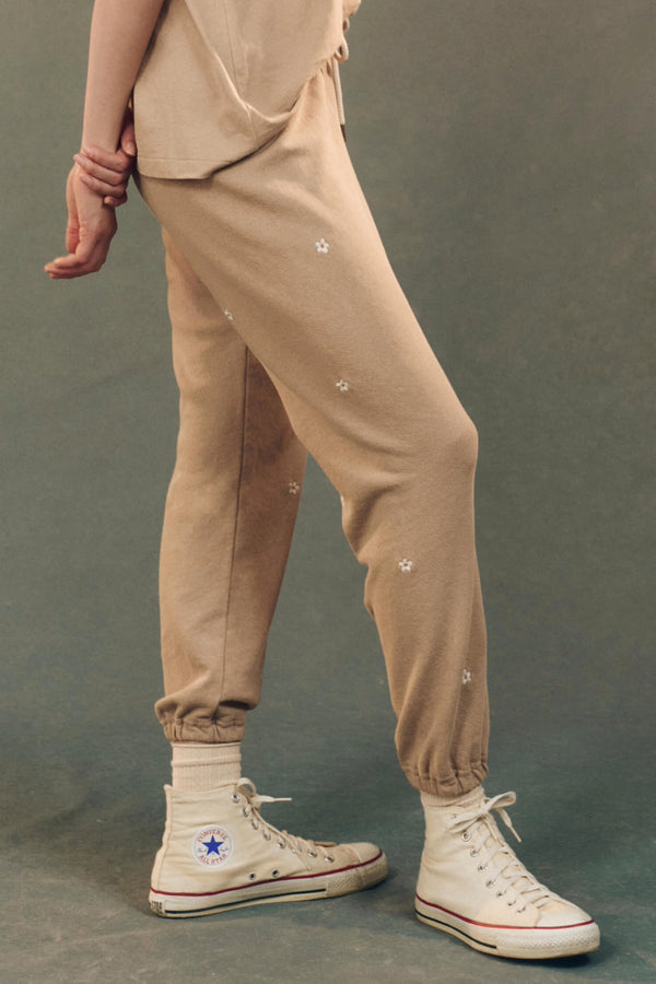 The Stadium Sweatpant with Daisy Embroidery in Khaki