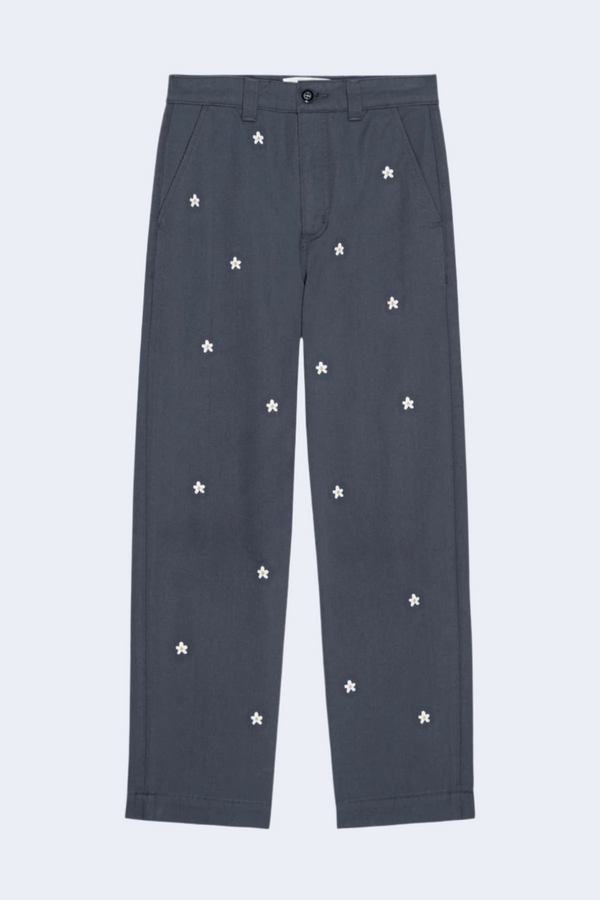 The Garage Pant with Daisy Embroidery in Blue Slate