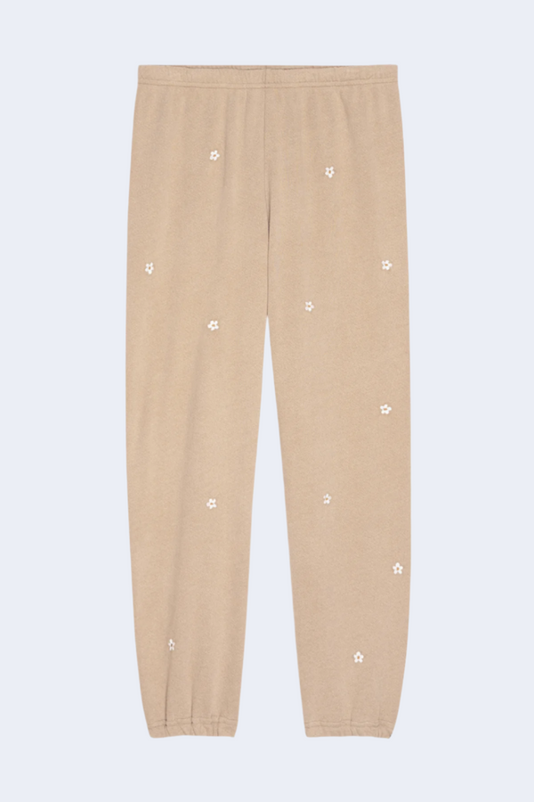 The Stadium Sweatpant with Daisy Embroidery in Khaki