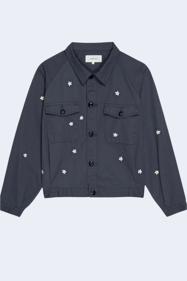 The Garage Jacket with Daisy Embroidery in Blue Slate