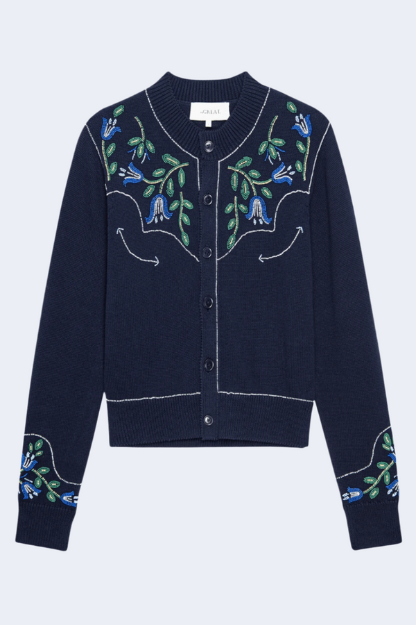 The Western Beaded Cardigan in Navy
