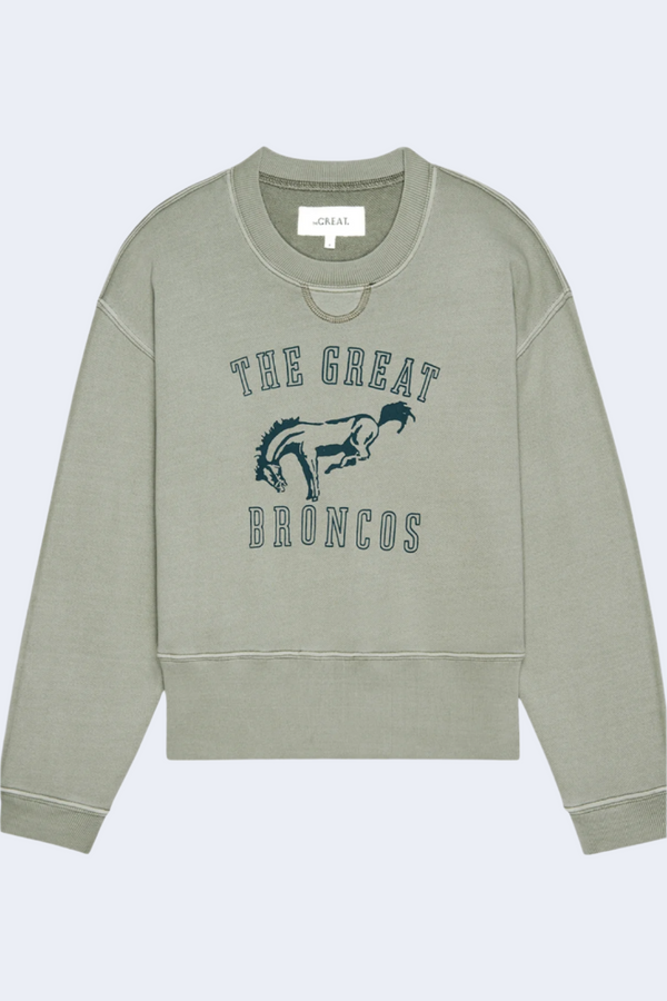 The League Sweatshirt with Bucking Bronco Graphic in Smoke Green