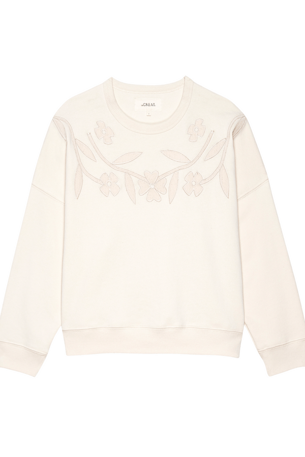 The Floral Applique Teammate Sweatshirt in Washed White