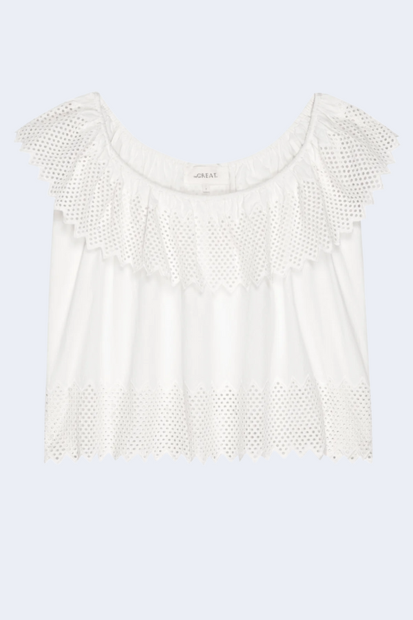 The Westport Top with Honeycomb Eyelet in White