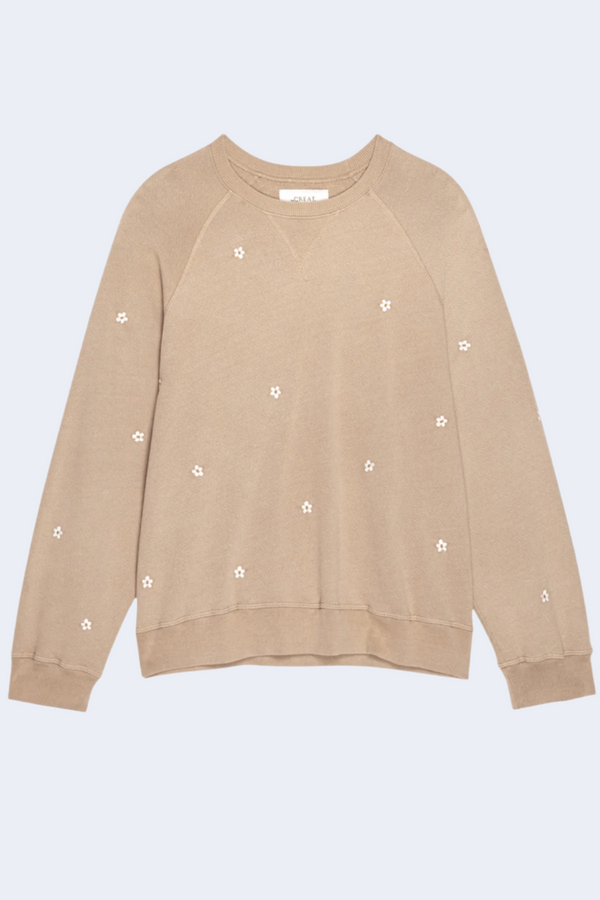 The Slouch Sweatshirt with Daisy Embroidery in Khaki