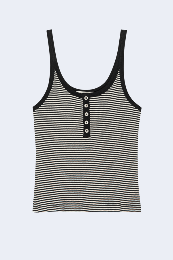 The Henley Slim Tank in Black & Cream Stripe
