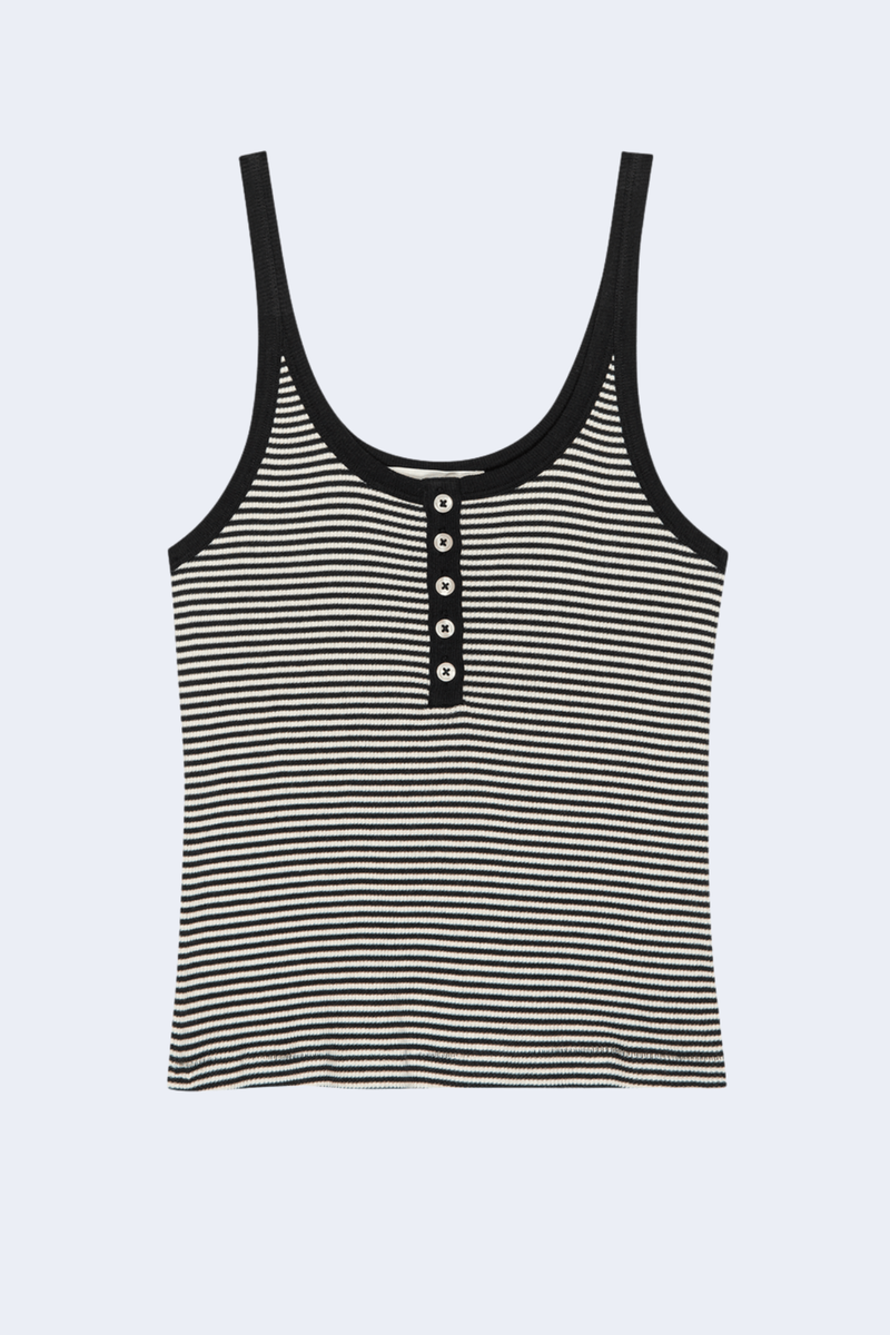 The Henley Slim Tank in Black & Cream Stripe