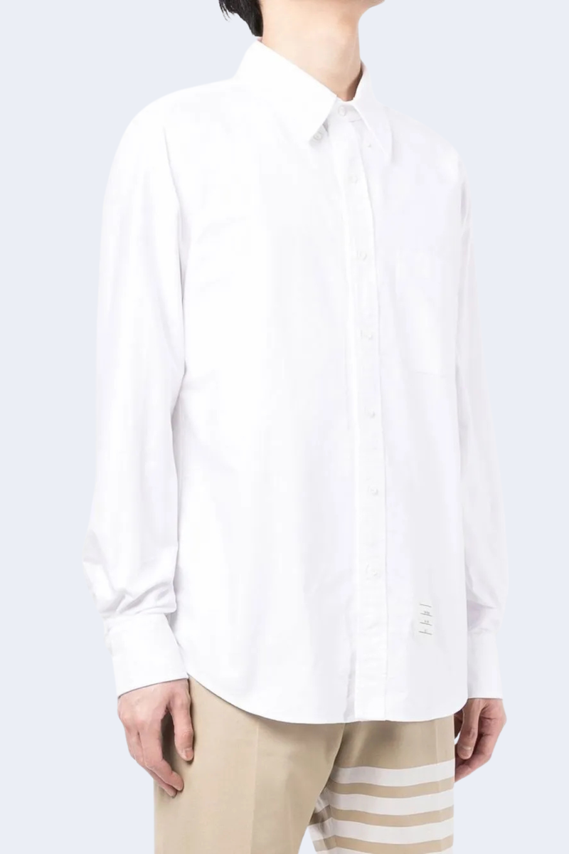 Straight Fit Button Down  Long Sleeve Shirt In Solid Oxford  in White